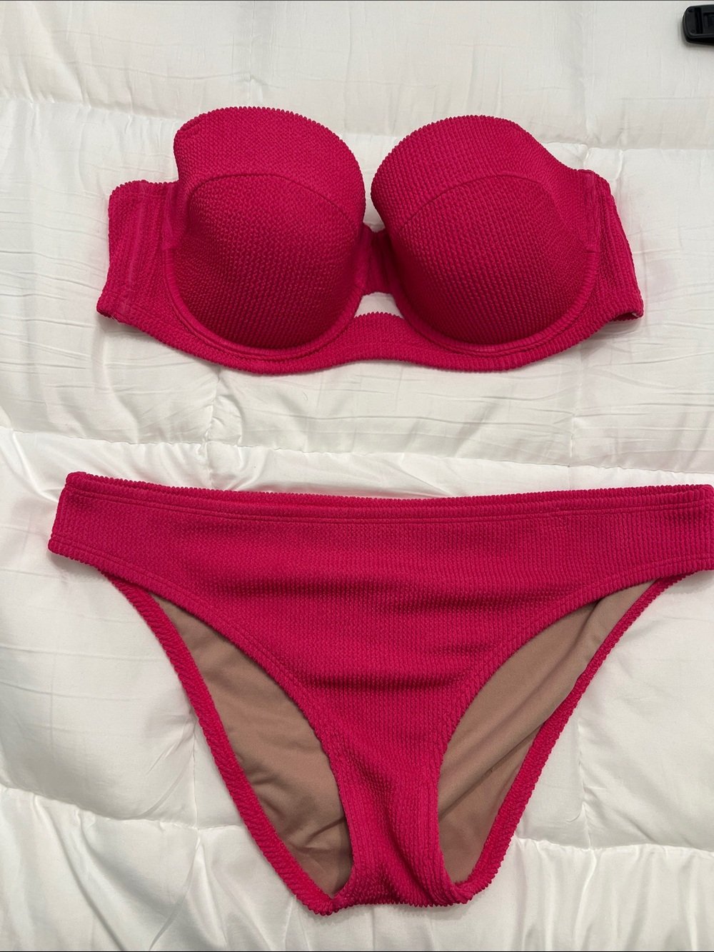 Shade & Shore Hot Pink Textured Bandeau Bikini Set